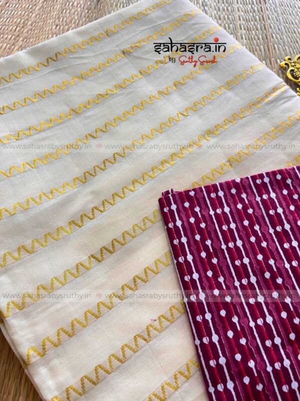 Golden stripes Saree with printed Blouse piece -(sah05) - Image 9
