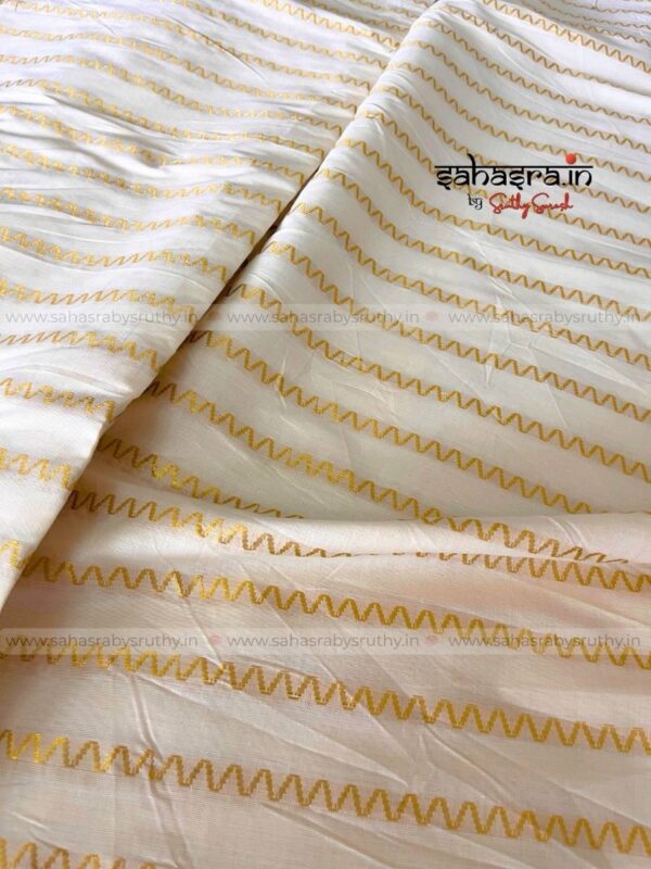 Golden stripes Saree with printed Blouse piece -(sah05) - Image 6