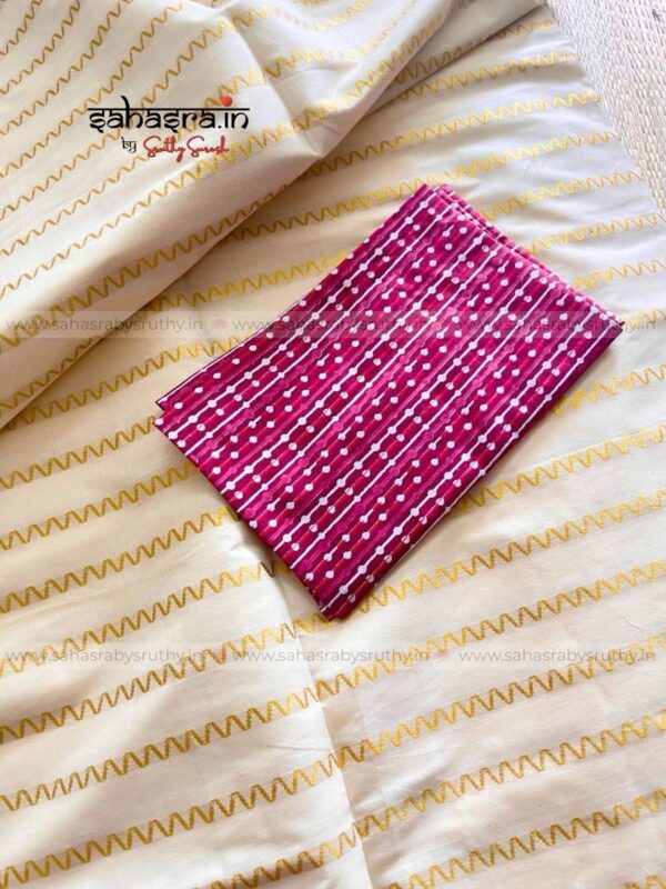 Golden stripes Saree with printed Blouse piece -(sah05) - Image 5