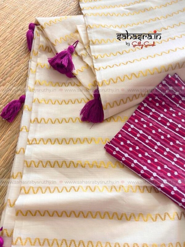Golden stripes Saree with printed Blouse piece -(sah05) - Image 2