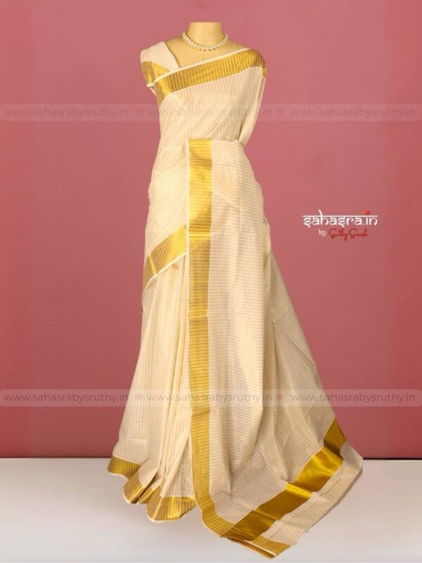 Fine stripes : Ready to wear Kerala Saree-(RTW16)