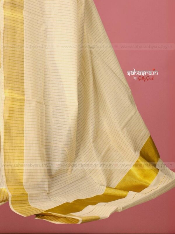 Fine stripes : Ready to wear Kerala Saree-(RTW16) - Image 2