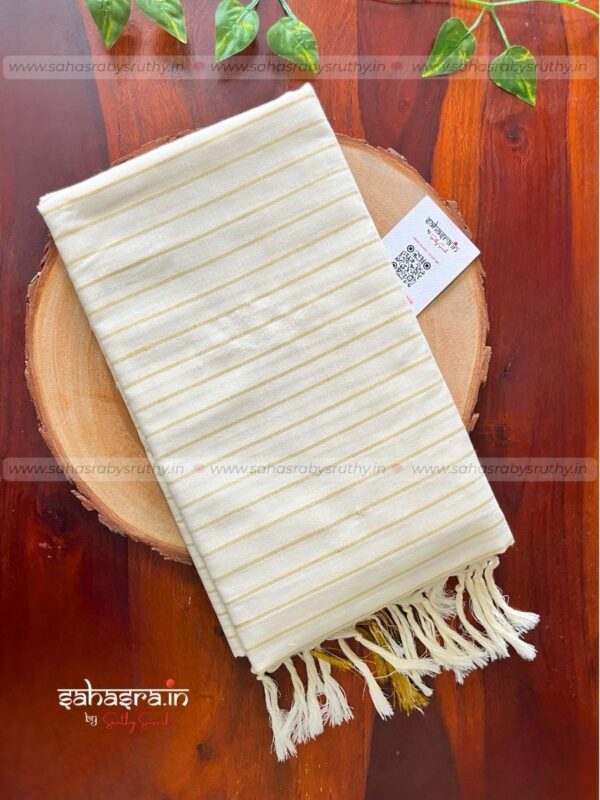 Kerala Cotton Premium Golden Stripes Saree -KPS12 - Image 5