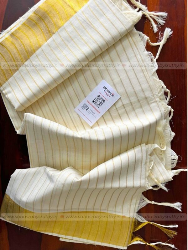 Kerala Cotton Premium Golden Stripes Saree -KPS12