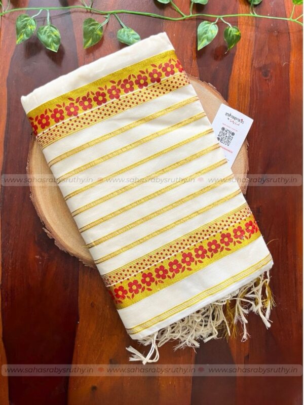 Floral print Kerala Cotton Saree (KFS11) - Image 4