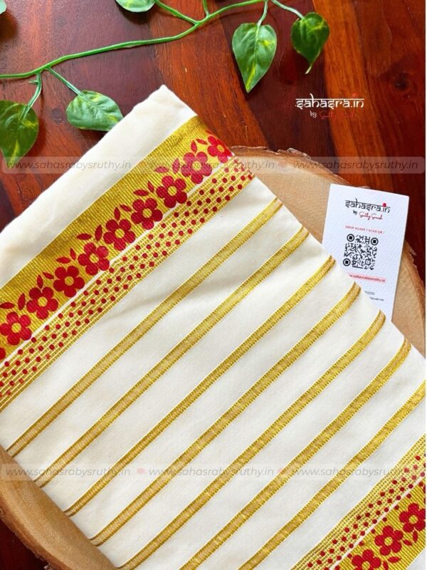 Floral print Kerala Cotton Saree (KFS11) - Image 6