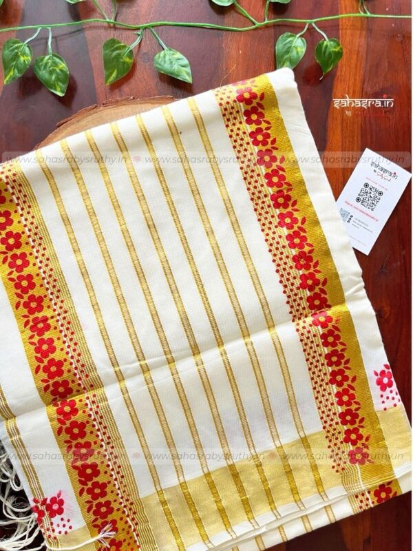 Floral print Kerala Cotton Saree (KFS11) - Image 2