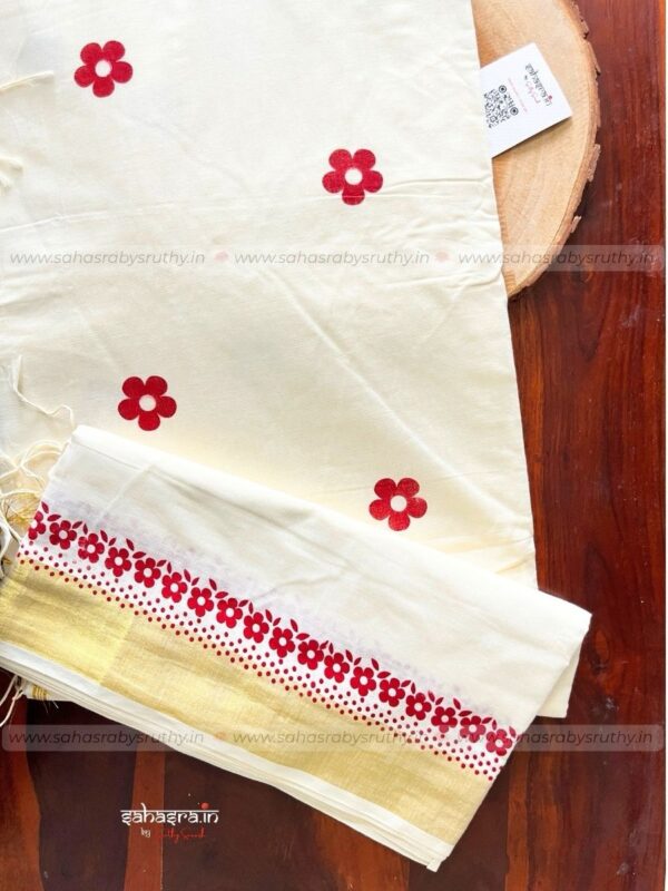 Floral print Kerala Cotton Saree (KFS11) - Image 5