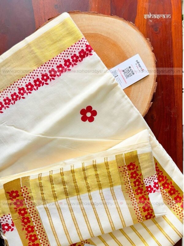 Floral print Kerala Cotton Saree (KFS11)