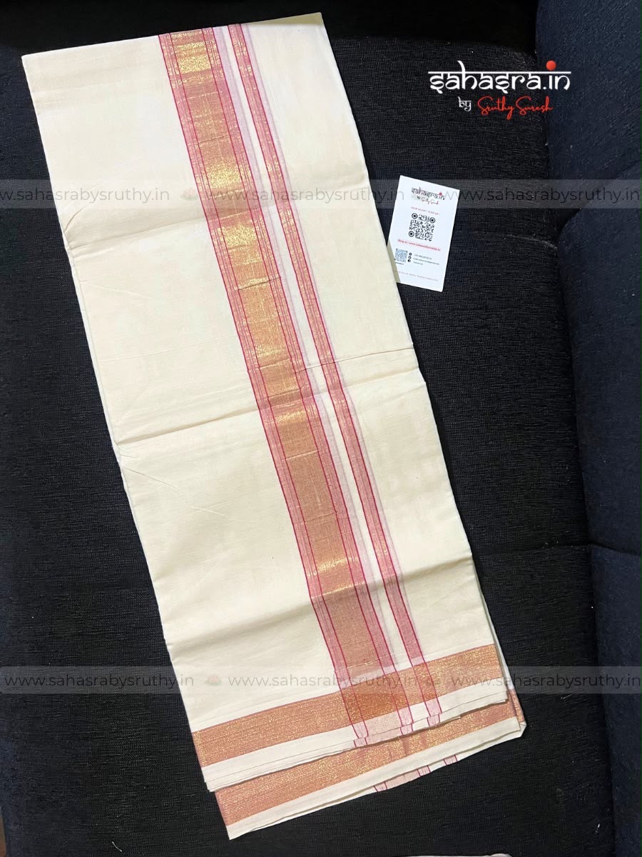Kasavu & Pink Dhoti/Mundu for Men-DT2 - Image 4