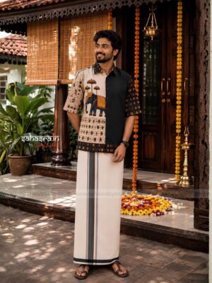Black Half-Sleeve Shirt For Men :Pooram printed- SRTF5