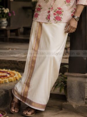 Kasavu & Pink Dhoti/Mundu for Men-DT2