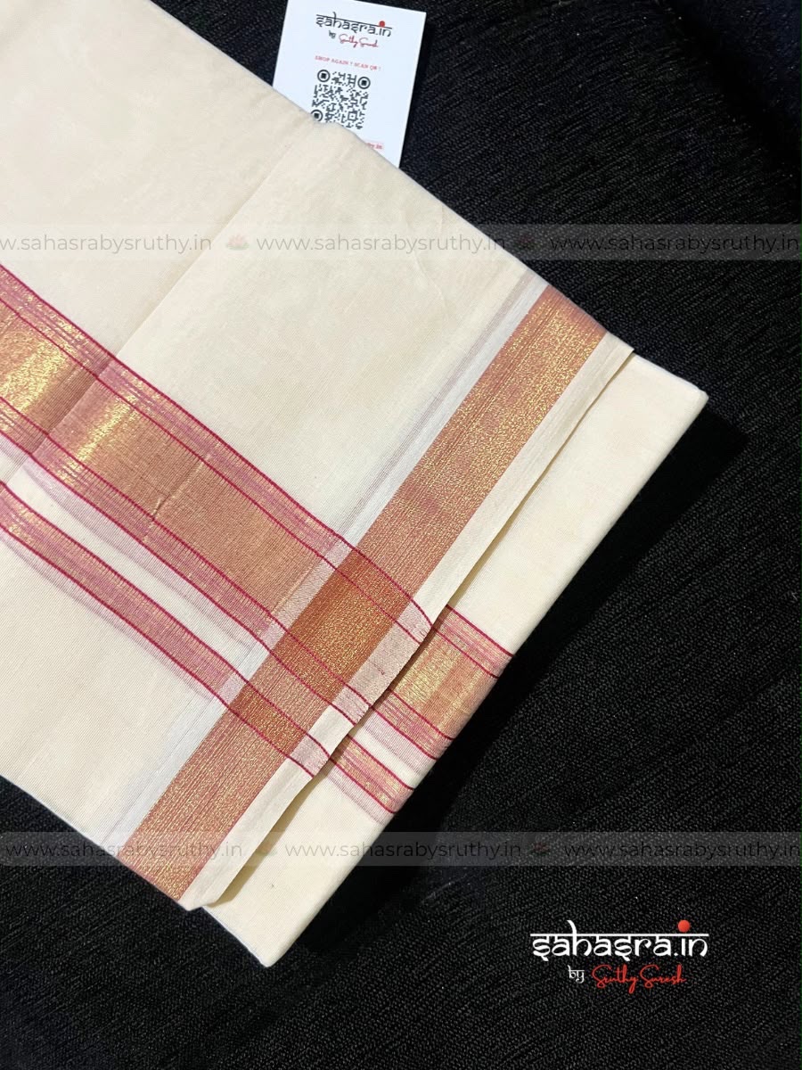 Kasavu & Pink Dhoti/Mundu for Men-DT2 - Image 6