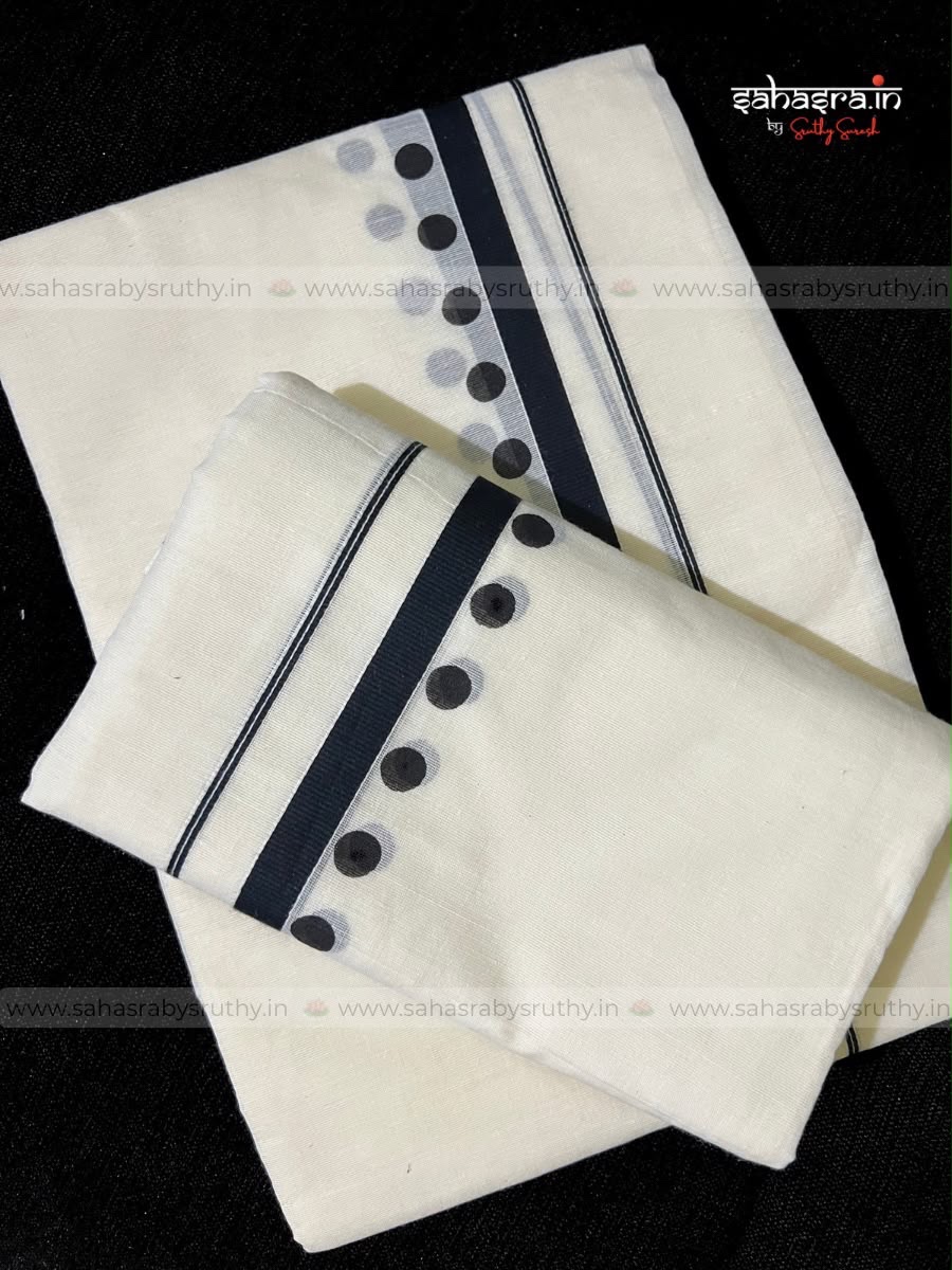 B003SM -Polka Dots Kerala Set Mundu - Image 3