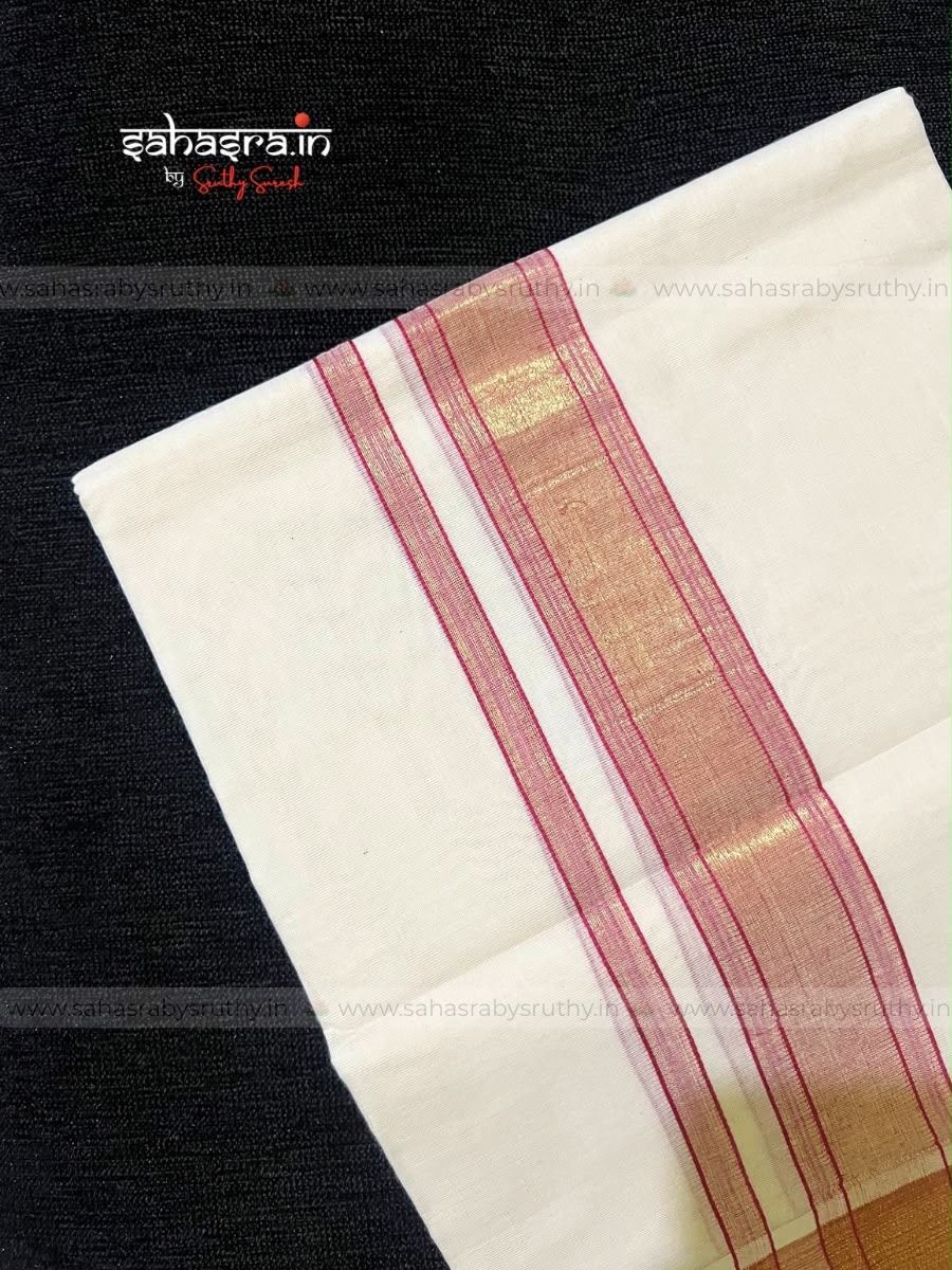 Kasavu & Pink Dhoti/Mundu for Men-DT2 - Image 3
