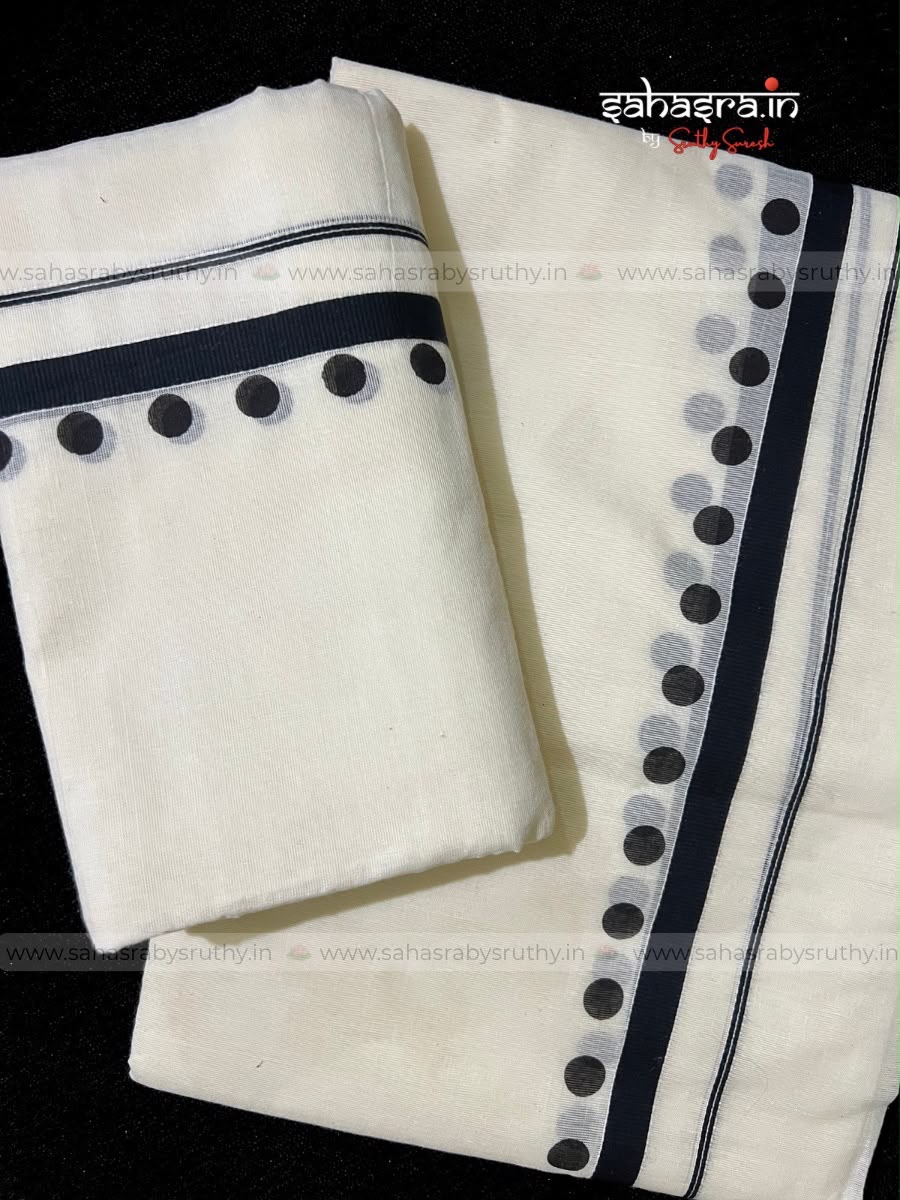B003SM -Polka Dots Kerala Set Mundu - Image 5