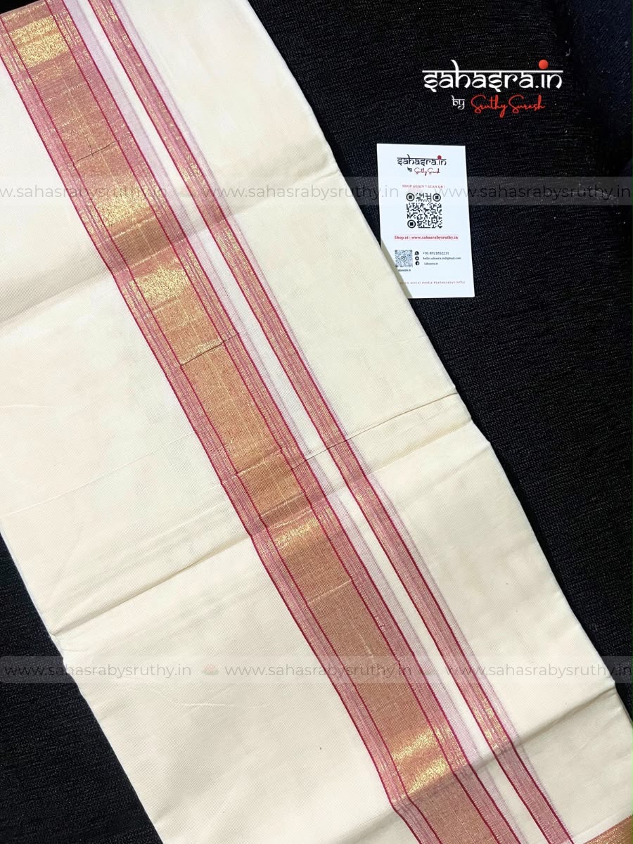 Kasavu & Pink Dhoti/Mundu for Men-DT2 - Image 5