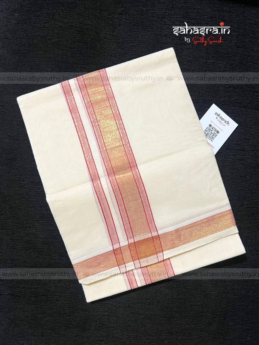 Kasavu & Pink Dhoti/Mundu for Men-DT2 - Image 2